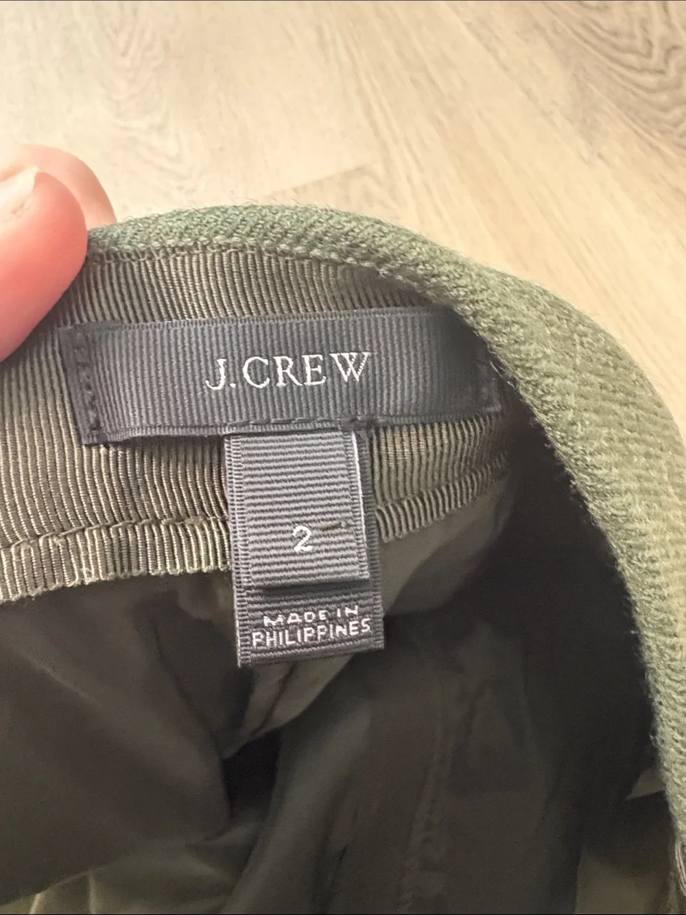J. Crew Motorcycle Wool Mini Skirt Loden Green Gold Zip Size 2 business casual